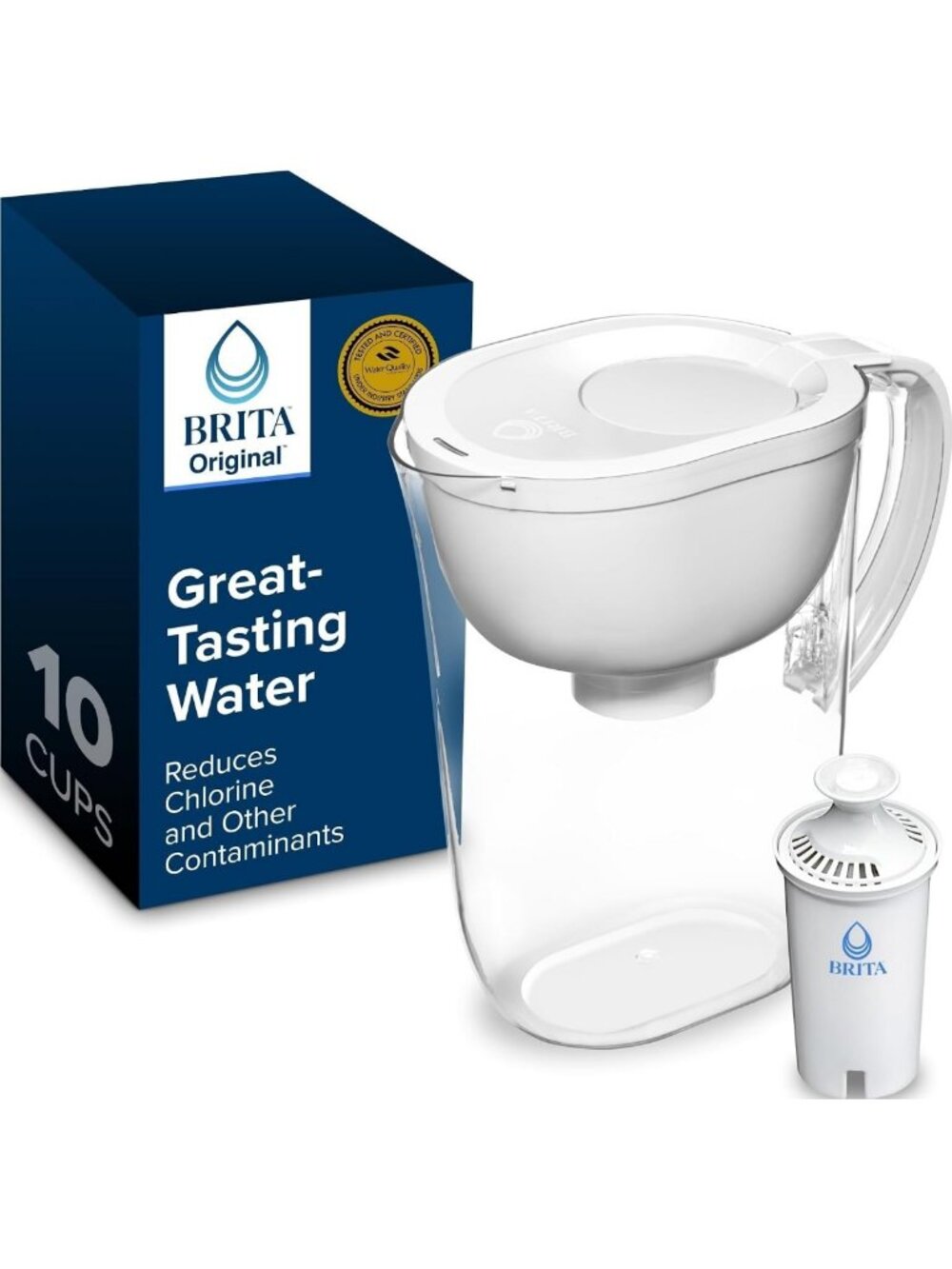 Large 10-Cup Water Filter Pitcher with 1 Filter - BPA-Free, Bright White Design